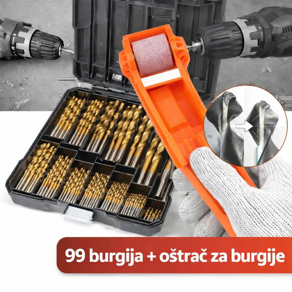 Set burgija presvučenih TITANIJUMOM 99 komada + oštrac burgija