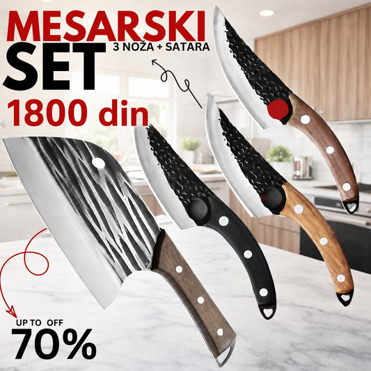 MESARSKI SET – 3 NOŽA + SATARA