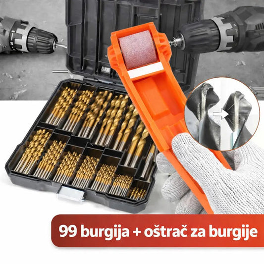 Set burgija presvučenih TITANIJUMOM 99 komada + oštrac burgija